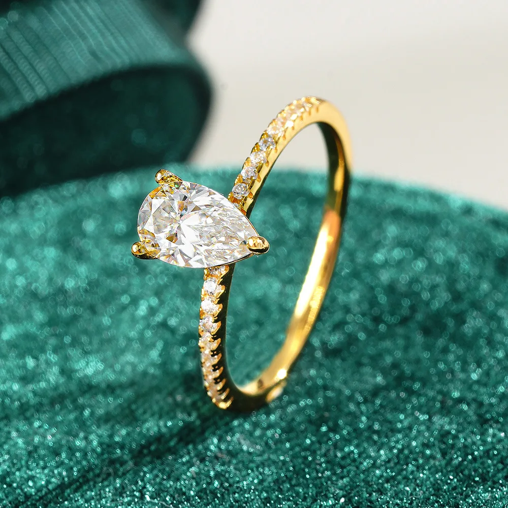 8K Gold Inlaid Moissanite Water Droplet Ring Fashion Classic Ring Pear Shaped Platinum PT950 Diamond Jewelry