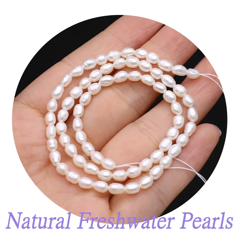 

3-4mm Natural Zhuji Freshwater Cultured Pearl Beads Loose Rice Pearl Bead for Jewelry Making Diy Necklace Bracelet 14inch