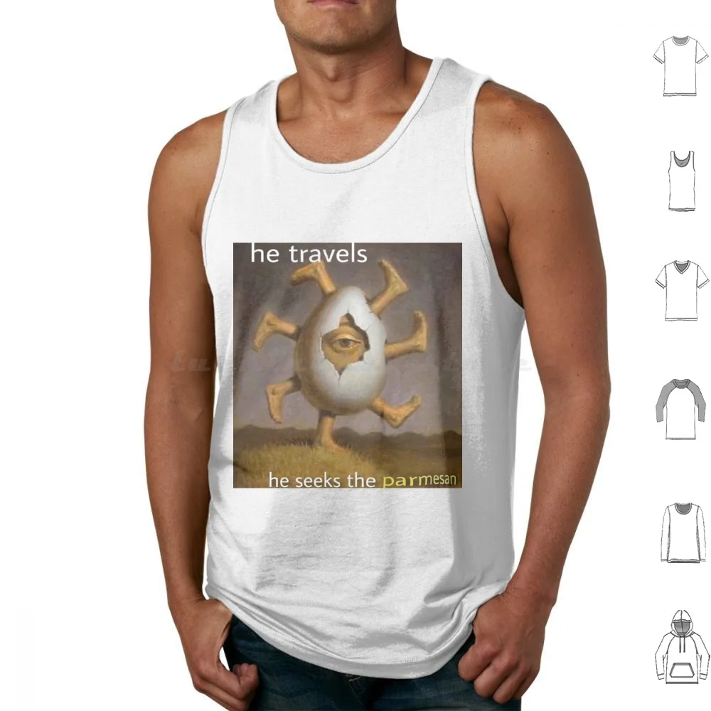 Parmesan Seeker Tank Tops Print Cotton He Travels He Seeks The Parmesan