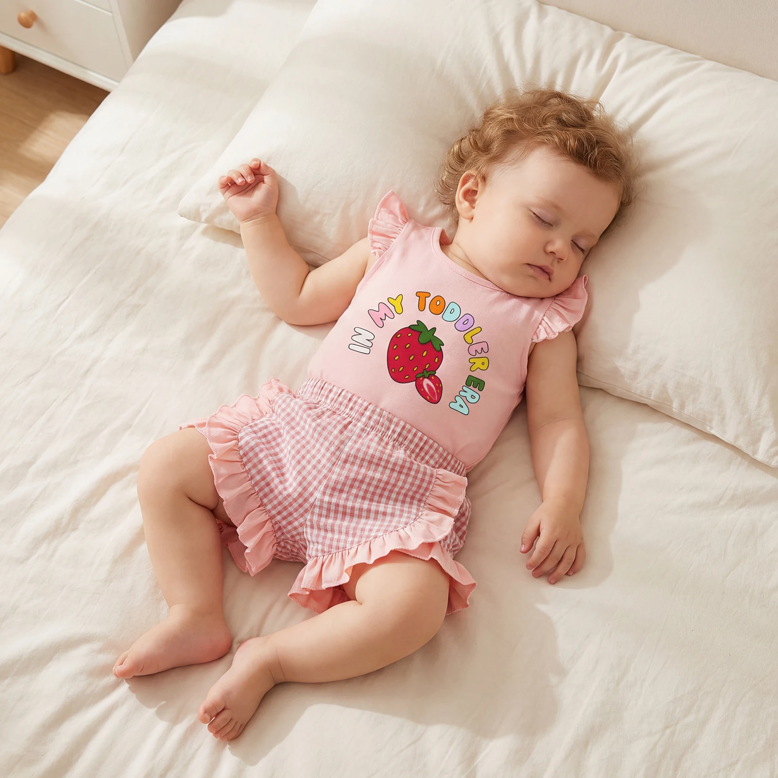 0-4Y Baby Girl 2Pcs Summer Outfits Fly Sleeve Strawberry Letter Print t Shirt Tops Shorts Set Toddler Girls Clothes Set