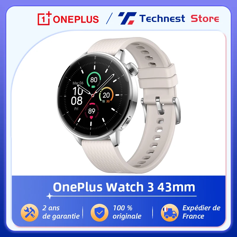 Version mondiale OnePlus montre 3 43mm Smartwatch 1.37 pouces AMOLED affichage Snapdragon W5 Gen 1 jusqu'à 60h d'autonomie de la batterie