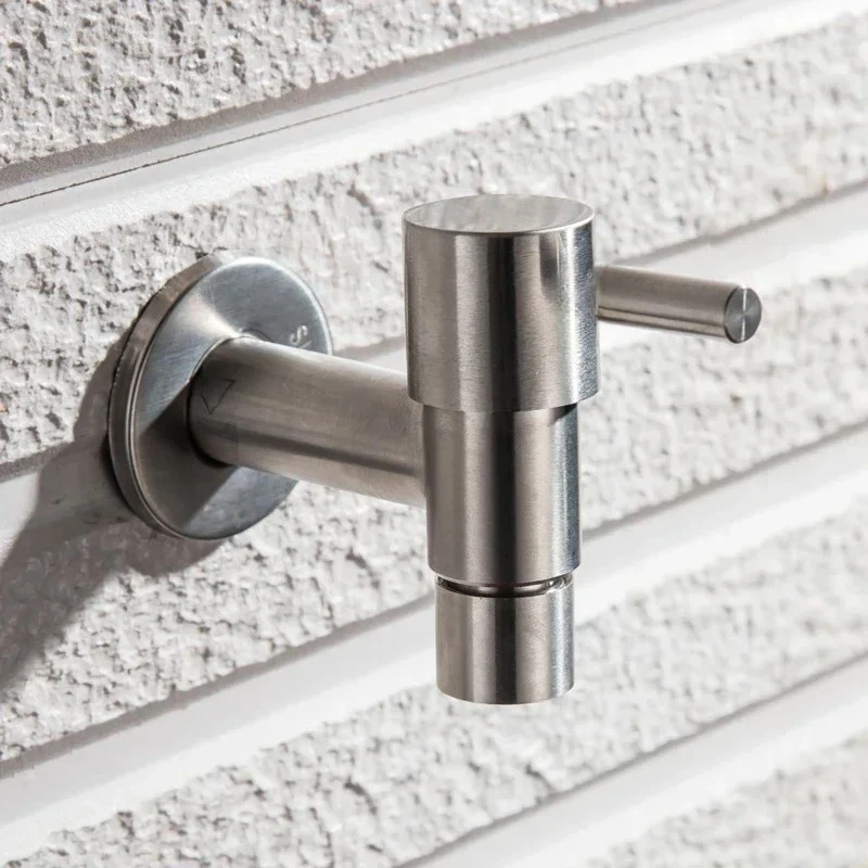 304 Stainless Steel Wall Mounted Garden Faucet, Bibcock Brushed for Outdoors, Garden Sink, Scrub, Extended Faucet
