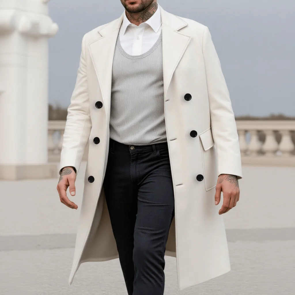 

Men's Windproof Overcoat, Double Breasted Warm Winter Jacket - Business Long Coat for Office Outdoor Casual