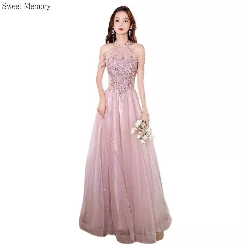 Reject Return A126 Sweet Memory Luxury Pink Evening Dress Beads Mesh Tulle Gown Sexy Princess Formal Vestidos Prom Party Dresses