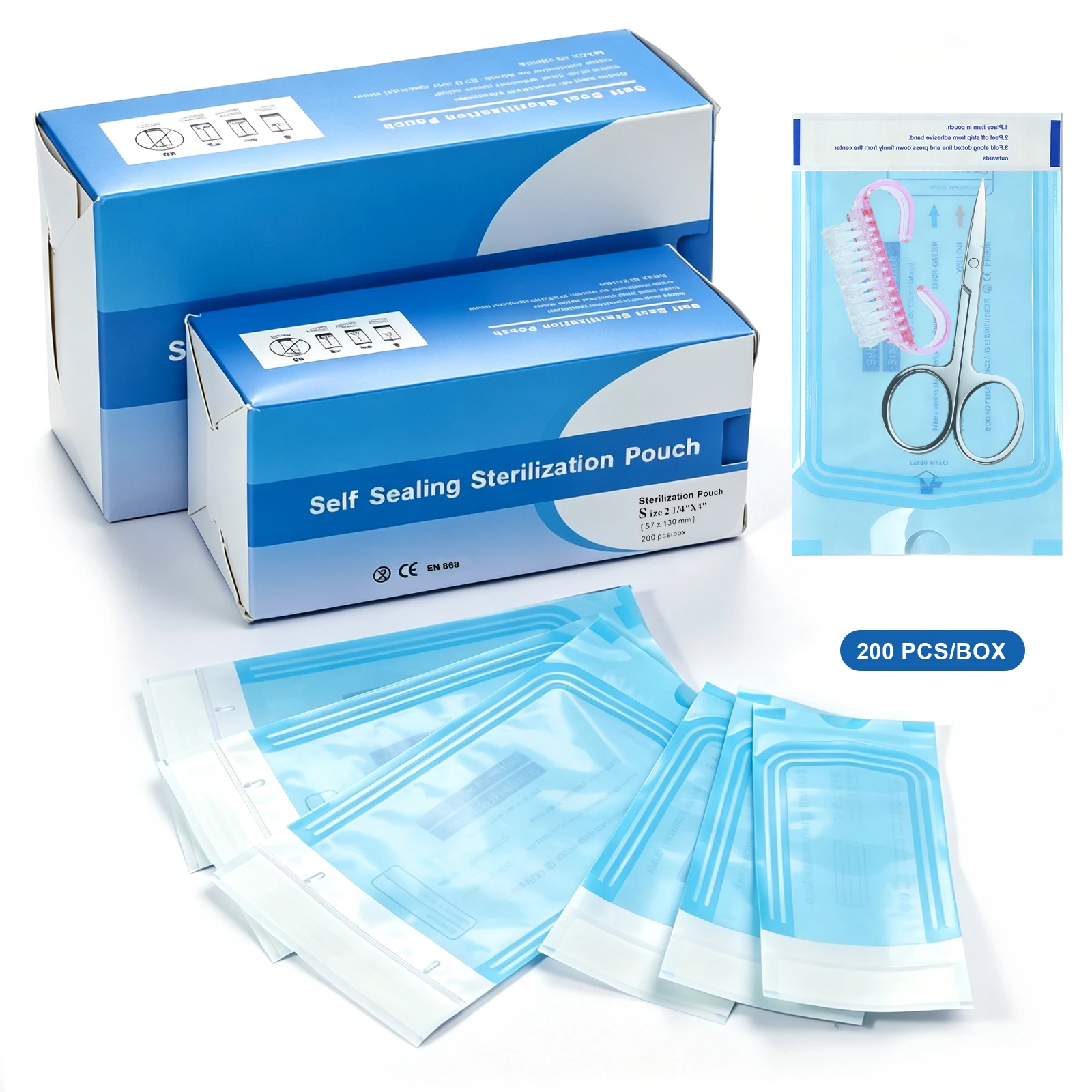 200PCS Self-Sealing Sterilization Pouches Bags Disposable Nail Art Disinfection Bag Nail Dental Tool Storage Bag 2 Sizes