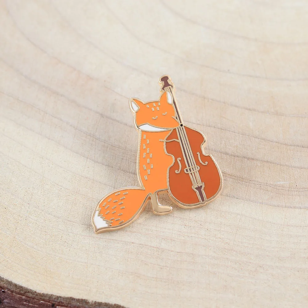 Whimsical Enamel Brooch Fox Playing Cello Pin Metal Badge Cute Animal Music Jewelry for Lapel Backpack Decor - view 2