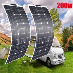 solar panel 200w 100w 12v battery charger flexible photovoltaic panel mono cell camper RV home roof balcony waterproof freeship