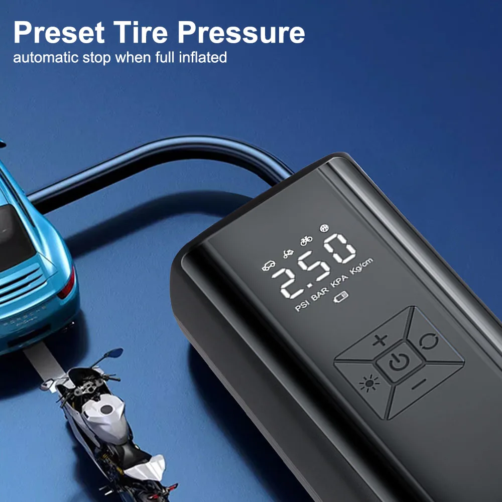 Tire Inflator Air Compressor Digital With LED Light LCD Display 150PSI 120W Wireless Portable Tire Pressure Gauge Air Pump