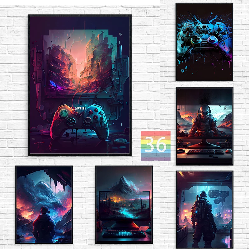 Fantasy Artwork Gaming World Poster Canvas Printing GamePad Games Console Fantasy Home Room Wall Decor Fantasy Painting Decor