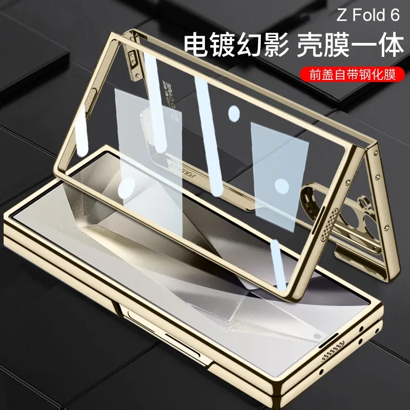 Transparent Hard PC Electroplated Frame Phone Cover For Samsung Galaxy Z Fold 7 Fold 6 Fold 6 4 Case with Screen Protector
