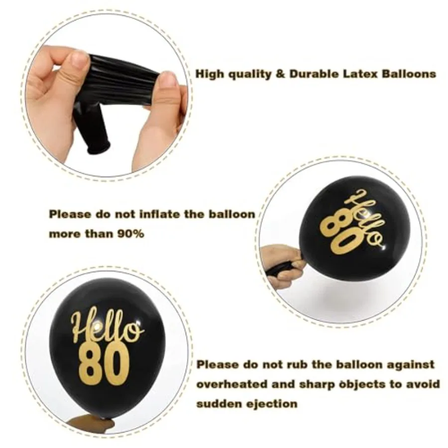 80번째 생일 장식용 풍선, 남녀 공용 블랙 골드 12인치 라텍스 콘페티 풍선 24개, 1945년 파티용