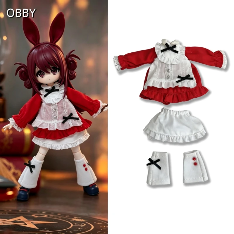 For Obitsu 11 Doll Cute Princess Lace Red Dress Set For OB11 Gsc 1/12 Asi 2.0 Molly P9 P10 Body Doll Cloth Outfit Clothes