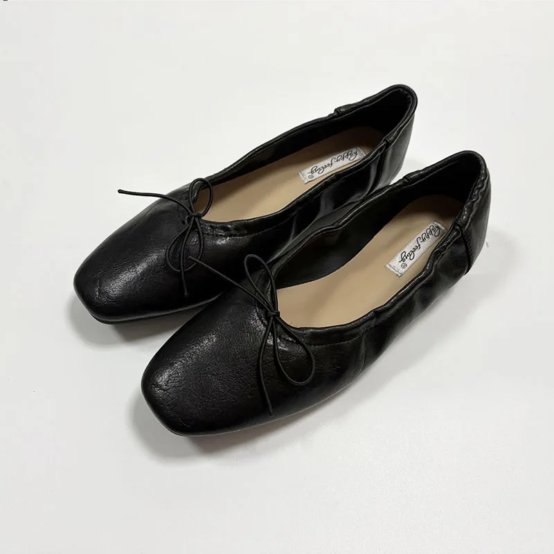 Weiche, modische flache Ballerinas mit Schleifenknoten zum Anziehen, neue Frühlings- und Herbstschuhe für Damen. – Detail 1