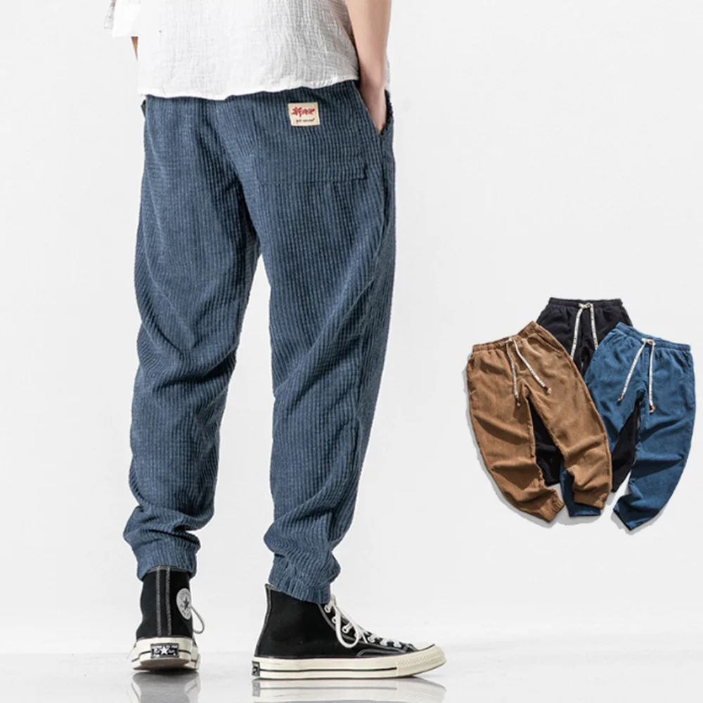 

Japanese style Harun pants with corduroy, men's loose washed casual pants, corduroy tapered leg pants
