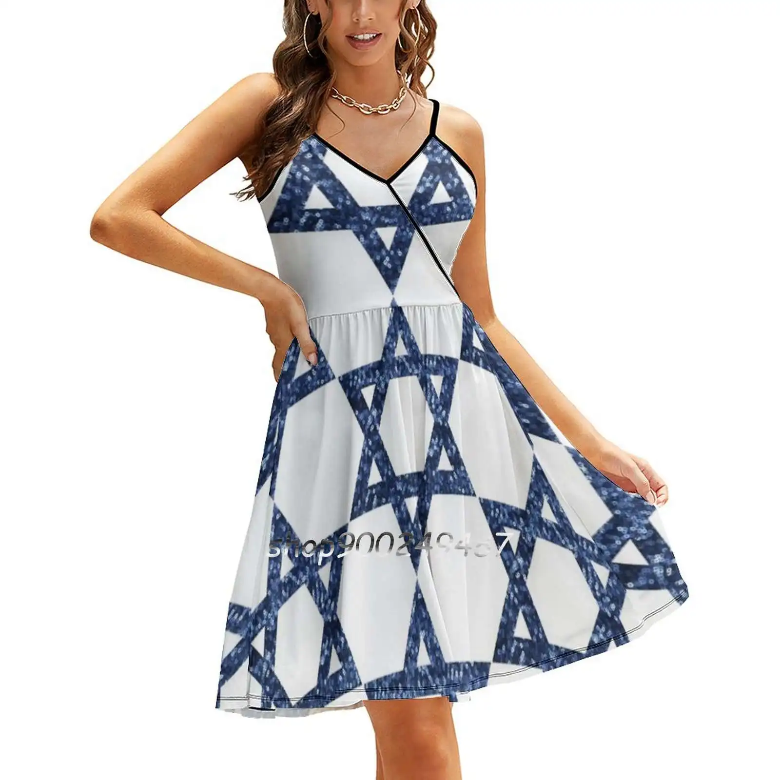 

Sequin Print Star Of David Sling Dress Summer Dress Sling Sexy A Line Dress Fashion Female Dress Sequin Star Of David Glitter