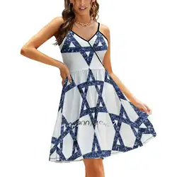 Sequin Print Star Of David Sling Dress Summer Dress Sling Sexy A Line Dress Fashion Female Dress Sequin Star Of David Glitter