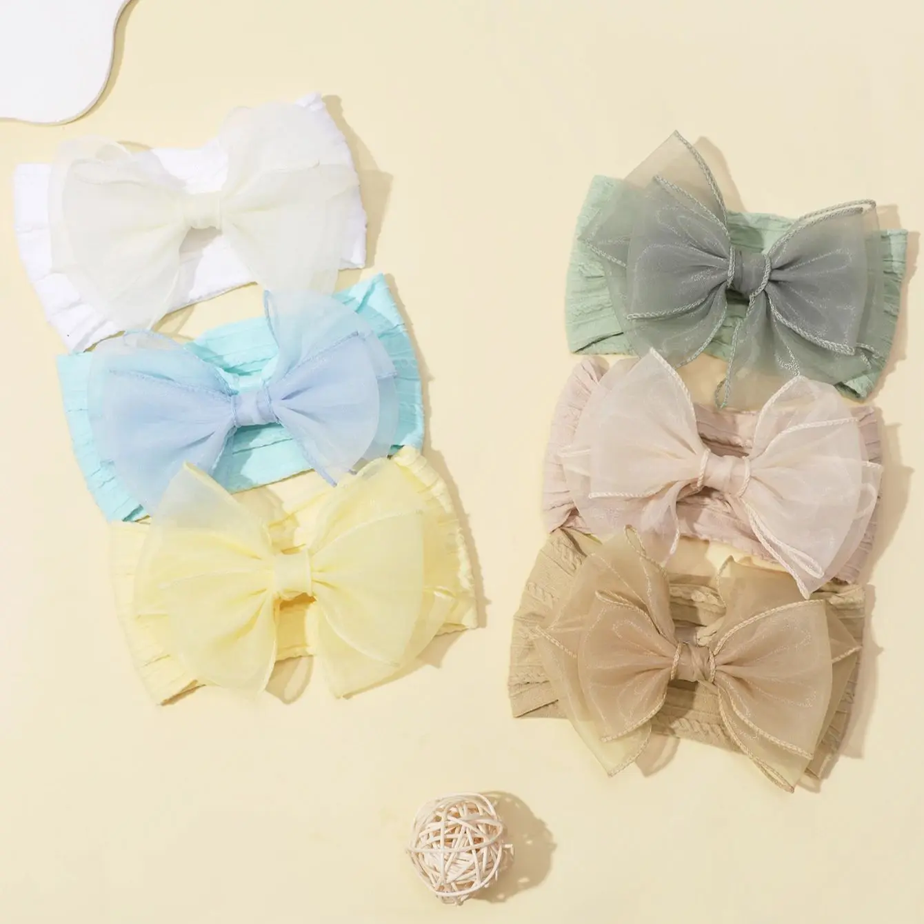 6Pcs/Set Baby Headband Gauze Bow Newborn Elastic Soft Nylon Headbands For Baby Girl Turban Infant Hair Accessories Kids Headwear