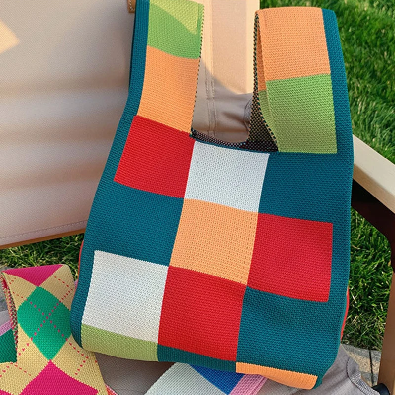 Luxus Design Streifen Gestrickte Kleine Handtasche und Geldbörse Mode Koreanische Trendy Reise Schulter Tasche Handgelenk Tasche Sommer Shopper Tote – Detail 7