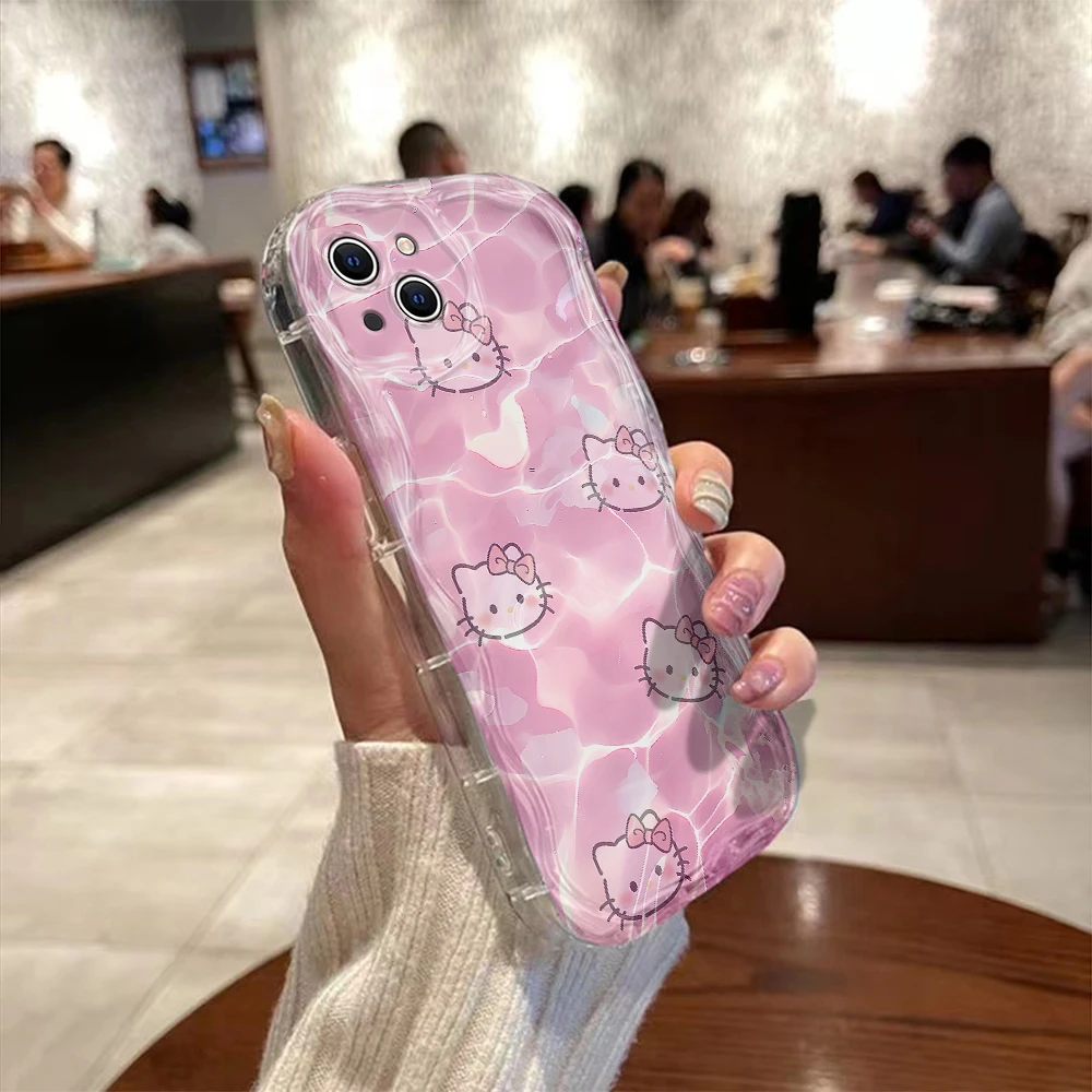 Cute Sanrios Hellos Kittys Clear Silicone Hot 3D Wave Phone Case For OPPO Reno 11 F 8 T 7 Z 6 5 4 Pro F23 F11 F9 4G 5G Cover