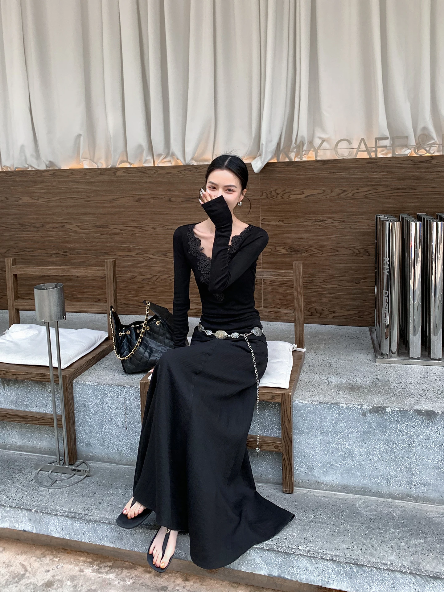 

Черная приталенная повседневная юбка для женщин, летняя новинка, длинная юбка с эффектом драпировки, дышащая, приятная к телу, из смесового хлопка, А-силуэт