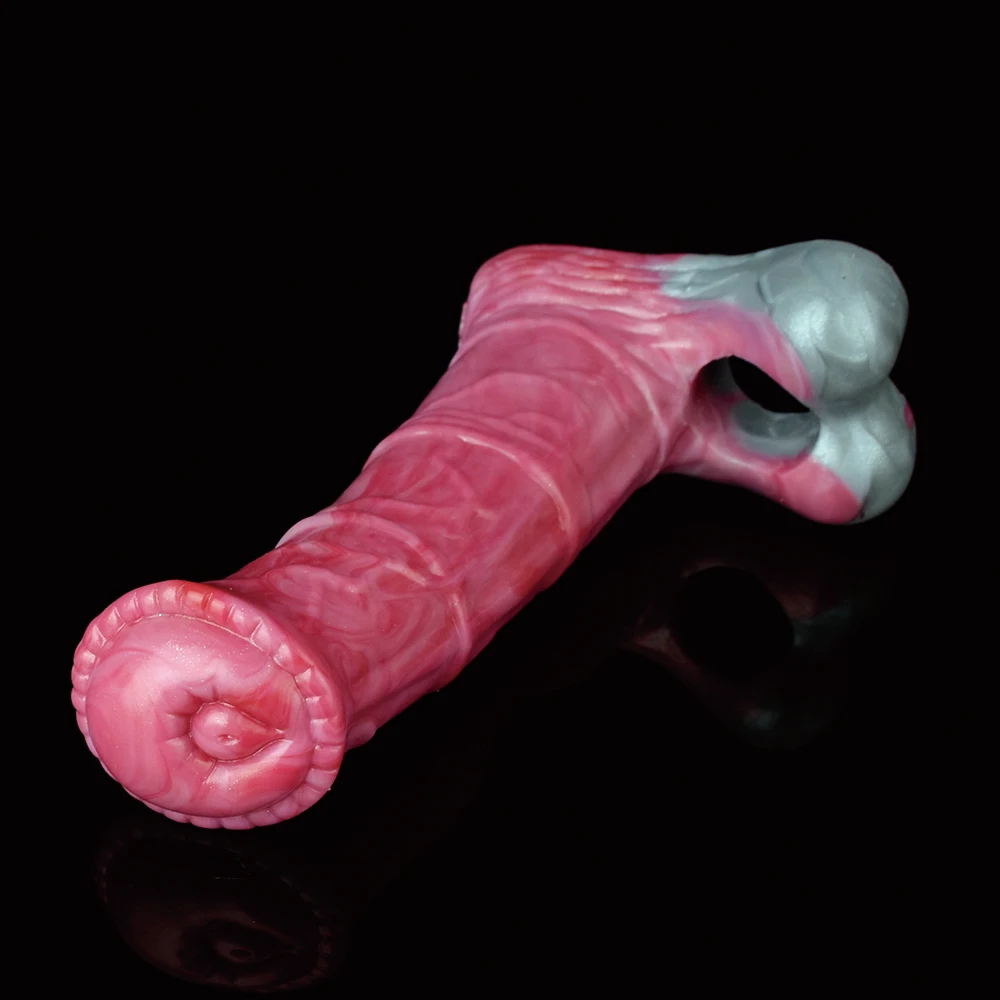 Mainan seks ketat silikon S L ukuran dapat melar lengan Penis kuda fantasi lembut untuk pria Dildo berongga pembesar & perpanjangan