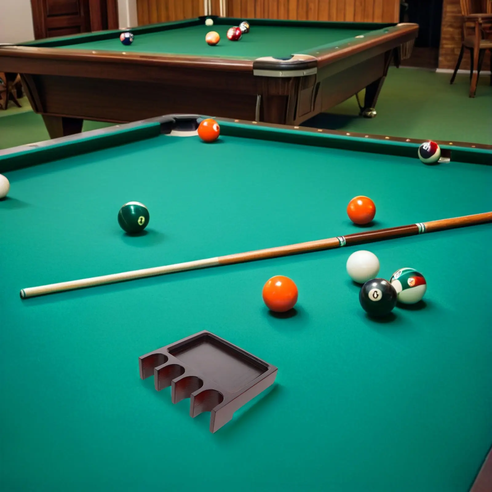 

4-Hole Desktop Billiard Cue Holder Non-Slip Wooden Pool Stick Rack for Bar Table Weighted Tabletop Organizer with Chalk Rest