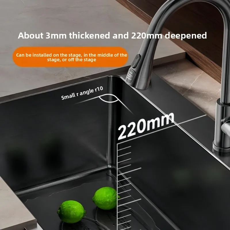 Cross Border Direct Supply Black Stainless Steel Kitchen Sink Large Single Bowl Undermount Household Items Kitchen Sink