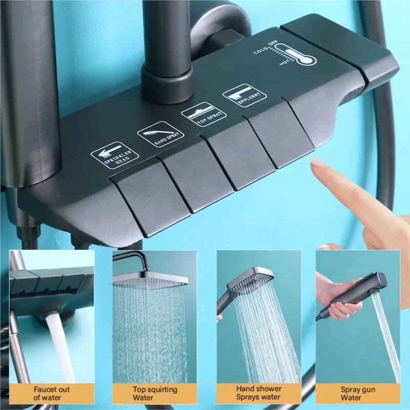 Wall Mounted Piano Key Shower Set Pressurized  Head Hot And Cold Constant Temperature  System Bathroom