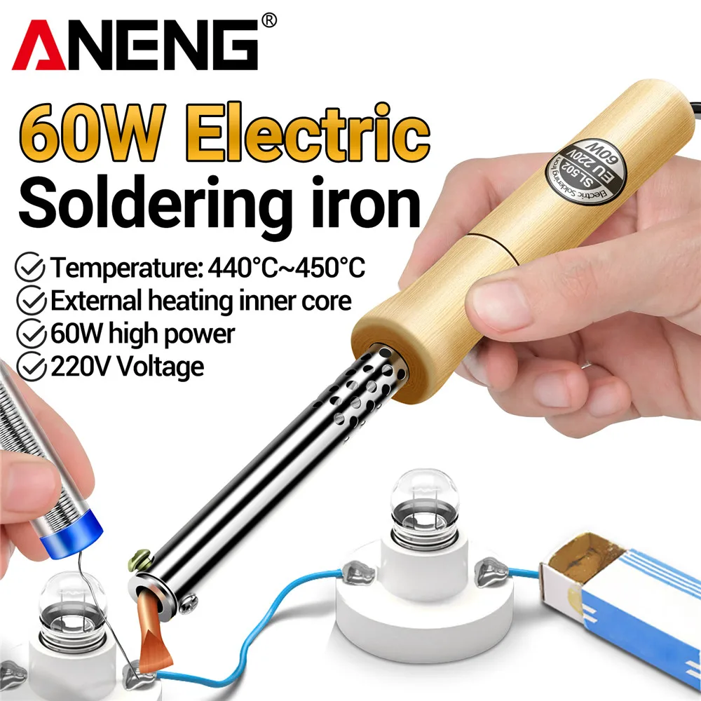 ANENG SL501/SL502 Stainless Steel Pipe Sleeve Soldering Iron Weld Copper Tip with Wooden Handle Rework Station Tester Home Tools