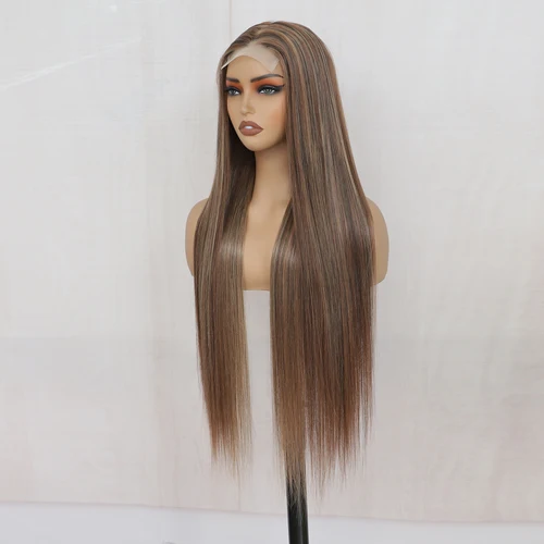 Imagen 2 del producto Pelucas delanteras de encaje sintético para mujer, peluca recta de 36 pulgadas, peluca de encaje Rubio degradado, pelucas de encaje, peluca con malla frontal recta para Cosplay