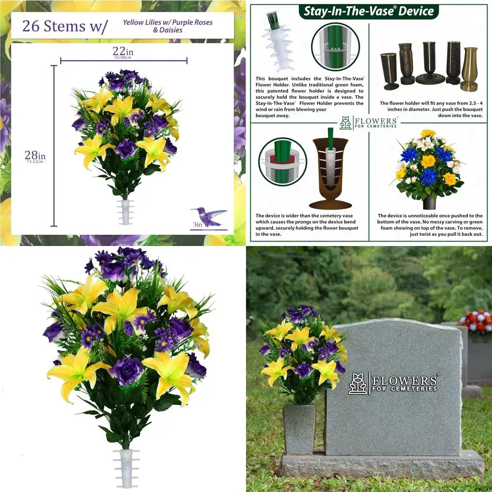 

Украшения для кладбища - Мемориальные композиции - Букет из желтых лилий с розовыми розами и маргаритками