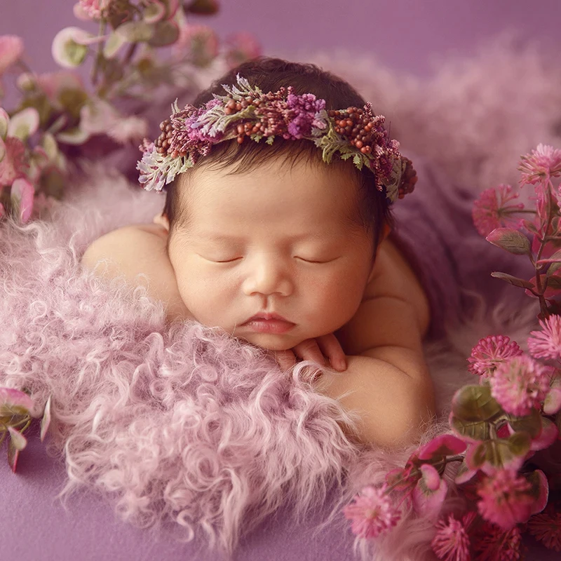 Newborn Photography Props Artificial Flower Headband Sheepskin Blanket Bear Doll Prop Studio Stretch Wrap Photo Accessories