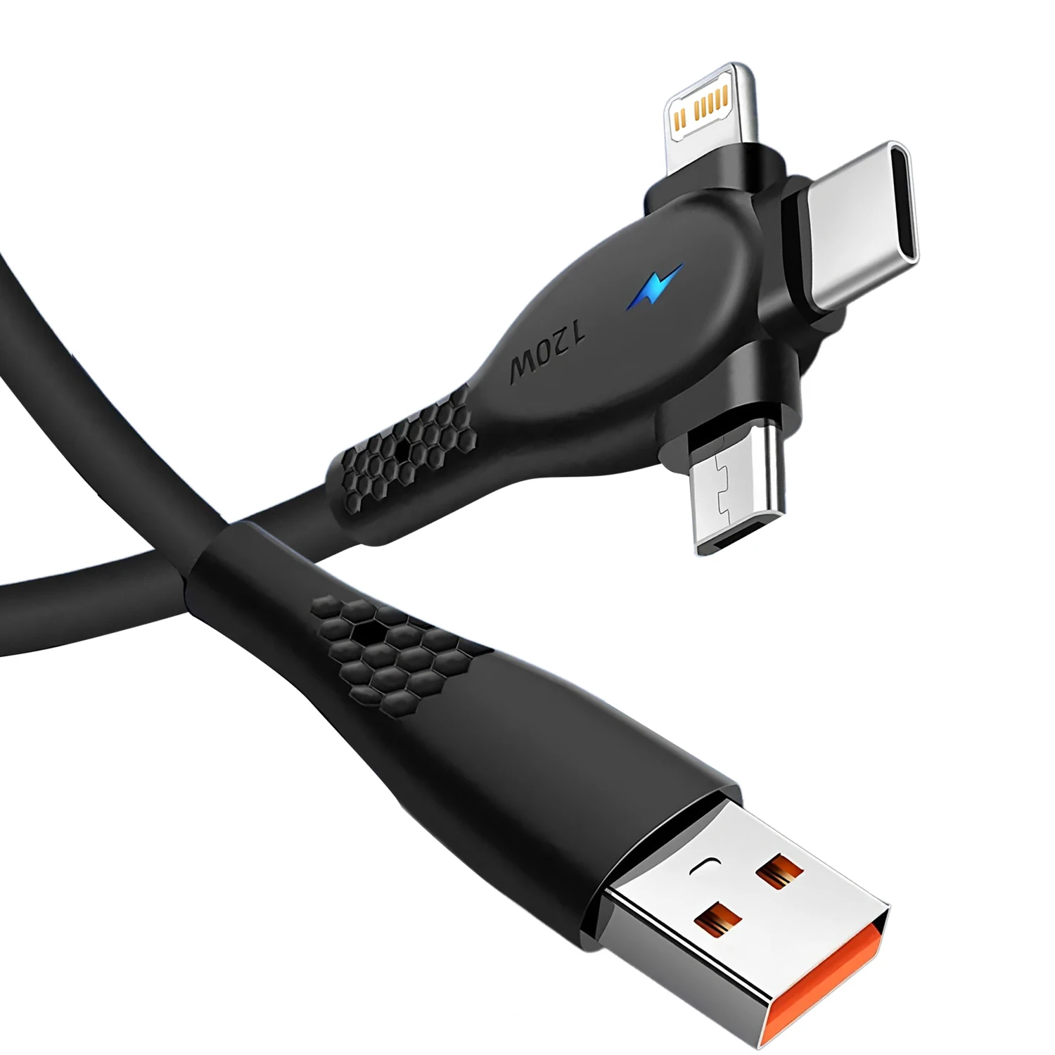 

3-in-1 Fast Charging Cable USB to Type-C/iOS/Micro USB Durable TPE Cable 1.2M for iPhone Samsung Xiaomi