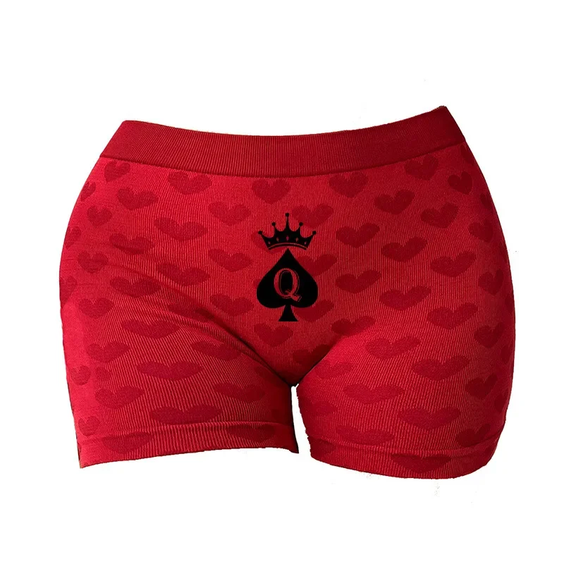 Funny Queen of Spades Women's Sexy Underwear Love Heart Red Knitting Female High-waisted Comfortable Breathable Girl's Panties