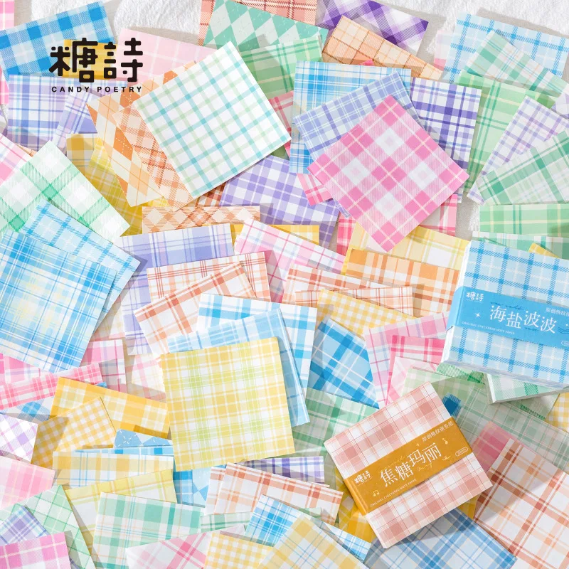 200pcs/pack Simple Grid Square Notes Memo Non-sticky Checkered Account Diary Message Material Decorative Backing Paper