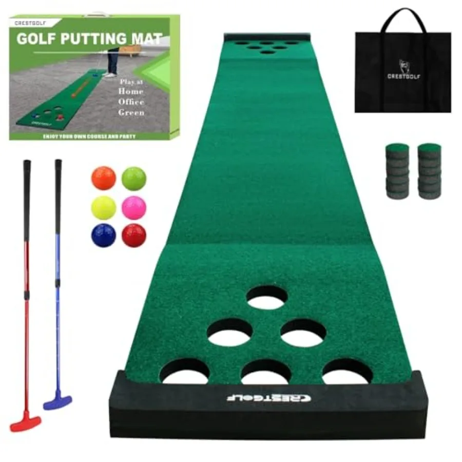 

Mat Game Set Green Mat, Putting with 2 Adjustable Putters, 6 Golf Balls, 12 Golf Hole Covers for IndoorandOutdoor Short Game Of