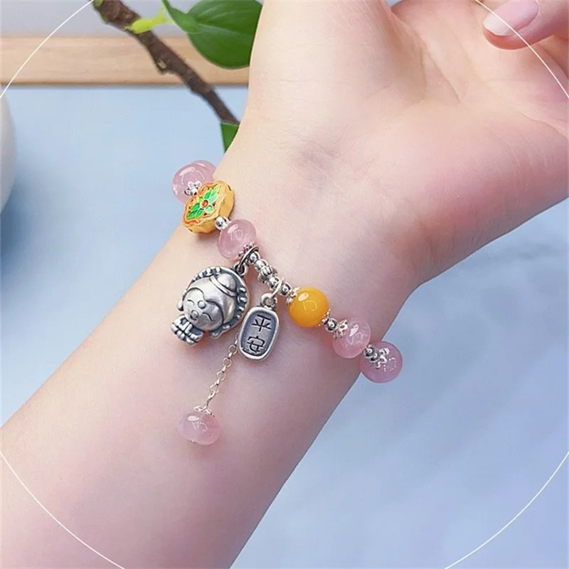 

Sterling Silver Bracelet S925 Gift For Women DIY Originality Girl Charm Garnet Festival Retro Fashion Jewelry