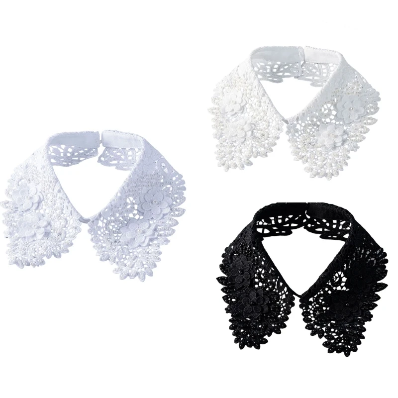 367C Classical Detachable Collar Lace Embellished Neckline Accent For Formal Event