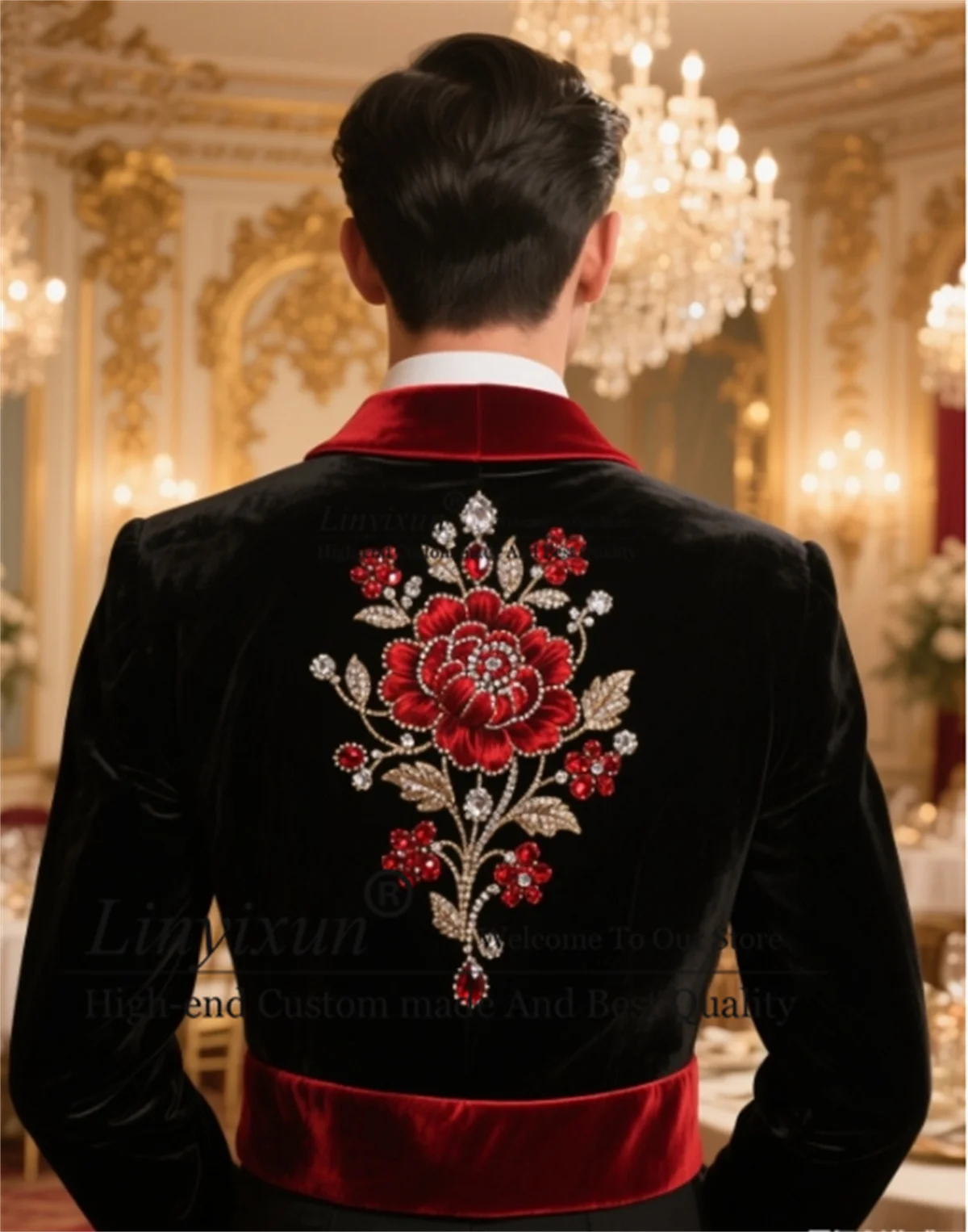 Glitter Diamond Ornament Men Suit Customized Slim Fit Wedding Tuxedos Shawl Lapel Ropa hombre 2 Pieces Sets Groom Male Blazers
