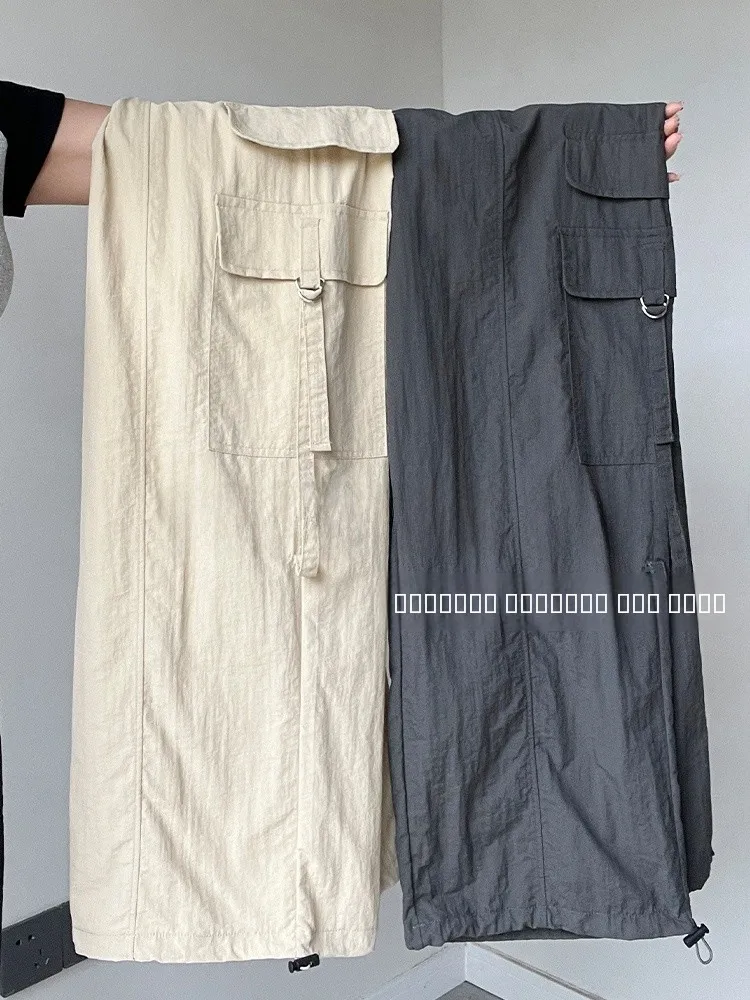 

Американские рабочие брюки в стиле ретро, женские летние новые брюки с высокой талией, тонкие спортивные повседневные широкие брюки с широкими штанинами, нейлоновое волокно