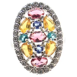 Buy 4 Get 1 Free 27x18mm Multi Color Tourmaline Golden Citrine London Blue Topaz Violet Tanzanite CZ Daily Wear Silver Rings