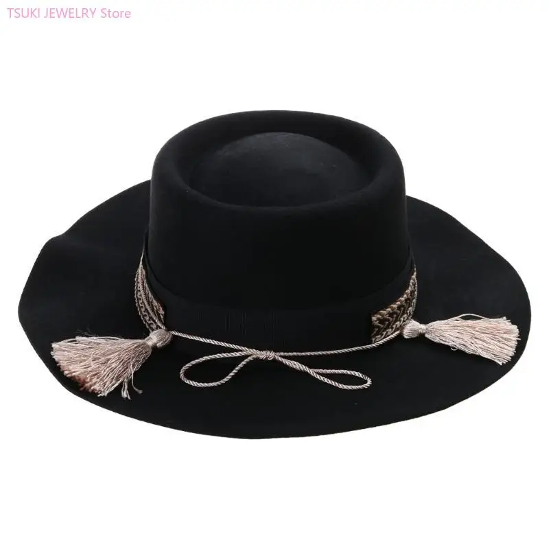 

62KE Fedoras Cowboy Hat Black Wide Brimmed Cowboy Hat Surprise Gift for Boyfriend