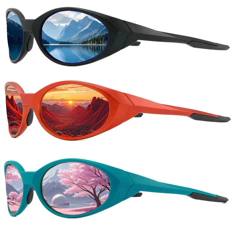 2026 Polarized Sports Sunglasses Y2K Oval Reflective Lens UV400 Windproof Goggles Unisex Outdoor Cycling Running Shades
