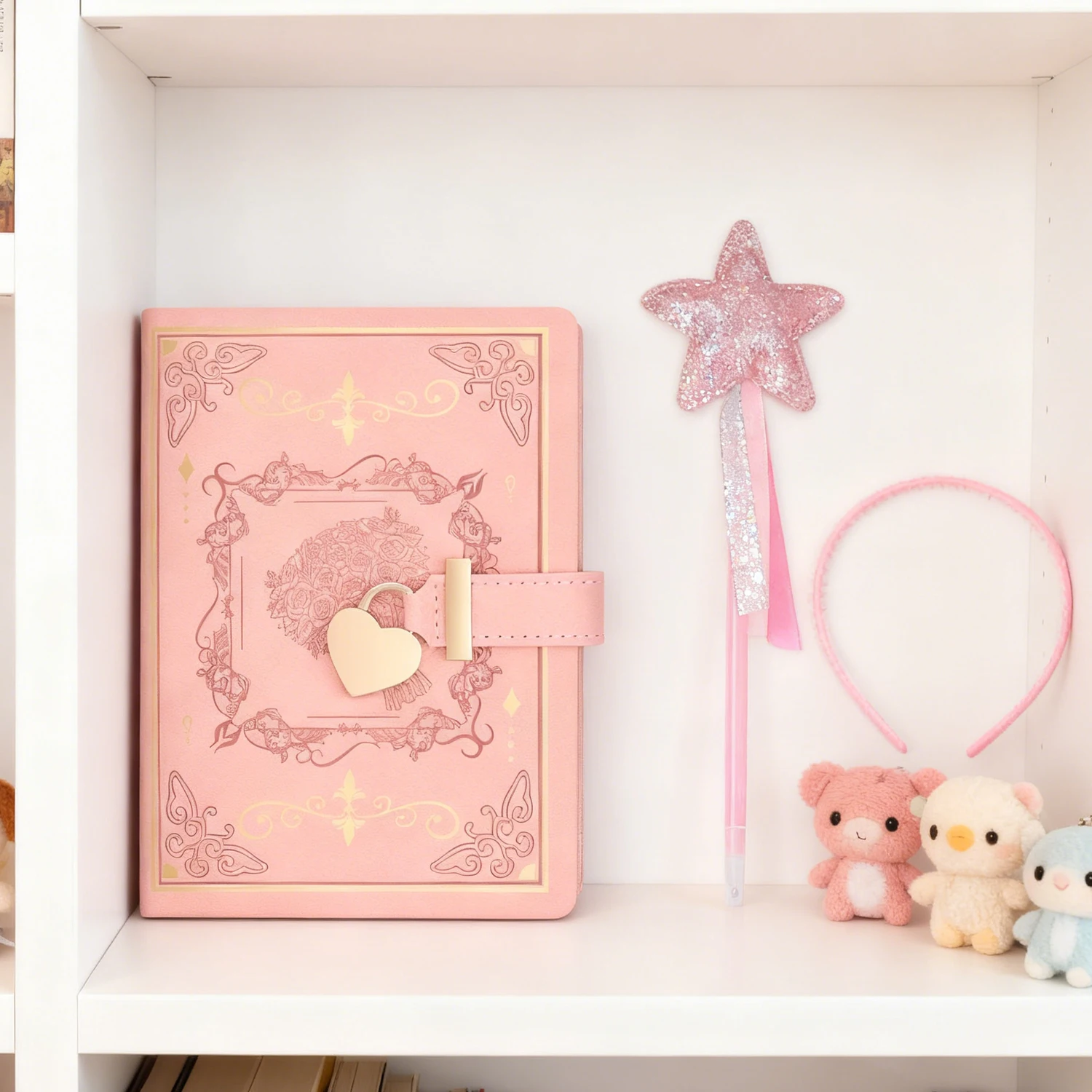 1SET Pink Secret Diary B6 Diary Book 288 Pages with Lock Memo Notebook Dirt-proof PU Leather Word Book