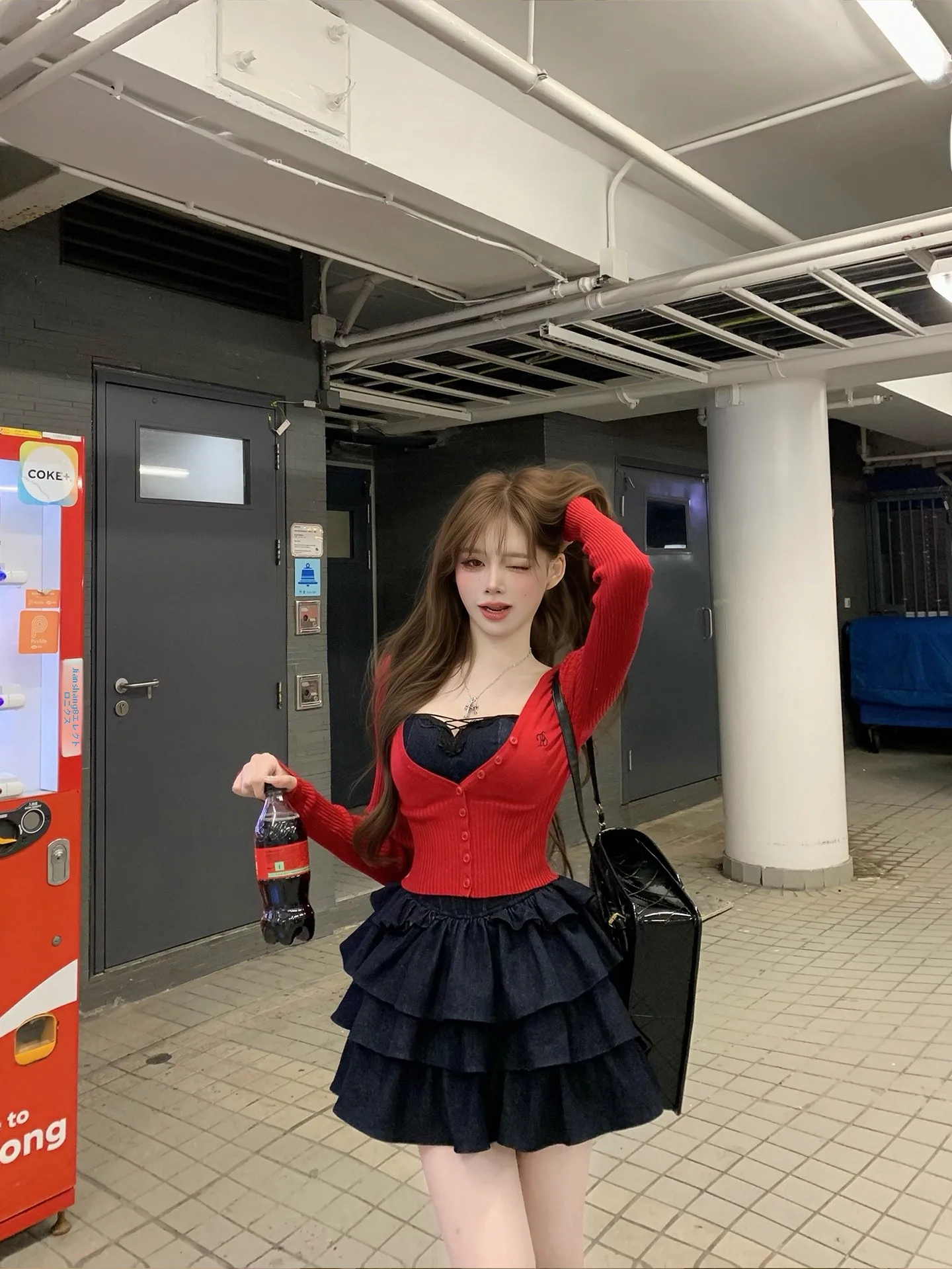 

Spring New Lazy Casual Denim Dr Cardigan Two-Piece Set Women's Long Sve Open Front Jaet And Dr Ensemble