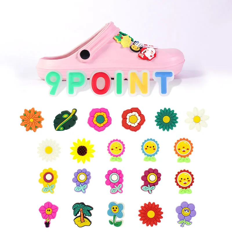 PVC Shoe Charms Cartoon smiley face flower pattern Shoe Accessories DIY Shoe Decoration Buckles for Clog Sandals Xmas Gifts 