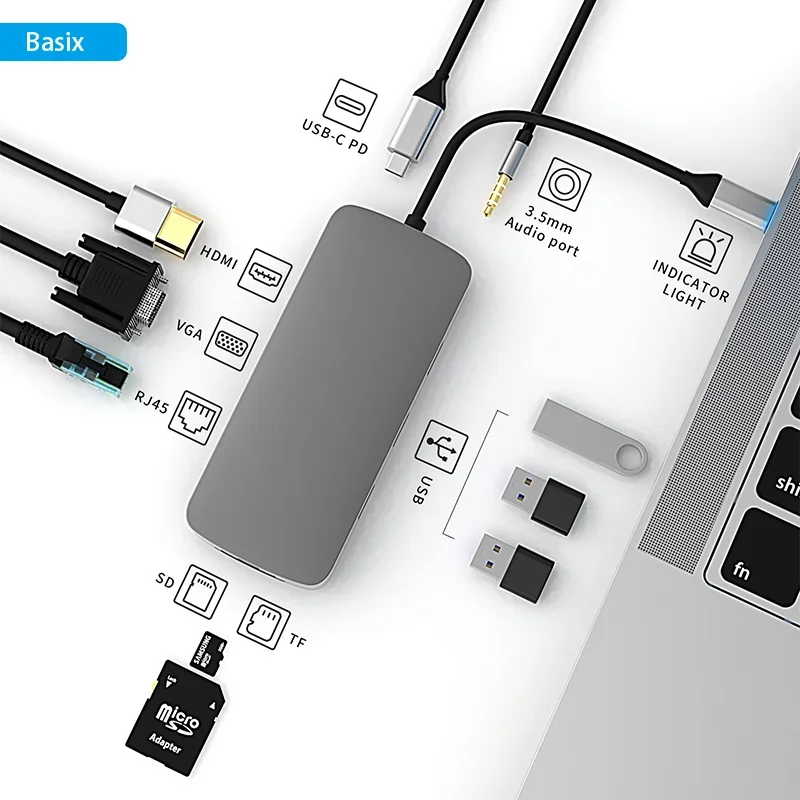 

USB C HUB Type C to HDMI-Compatible 4K10in1 RJ45 Ethernet 100W PD USB Port Docking Station For MacBook Pro Air M1 M2 type c hub