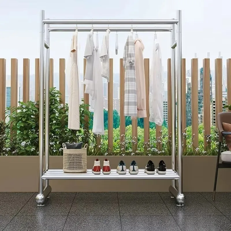 Heavy Duty Double Rail Clothes Rack Stainless Steel Garment Organizer With Bottom Shelf Multifunctional Space Saving Modern Simp