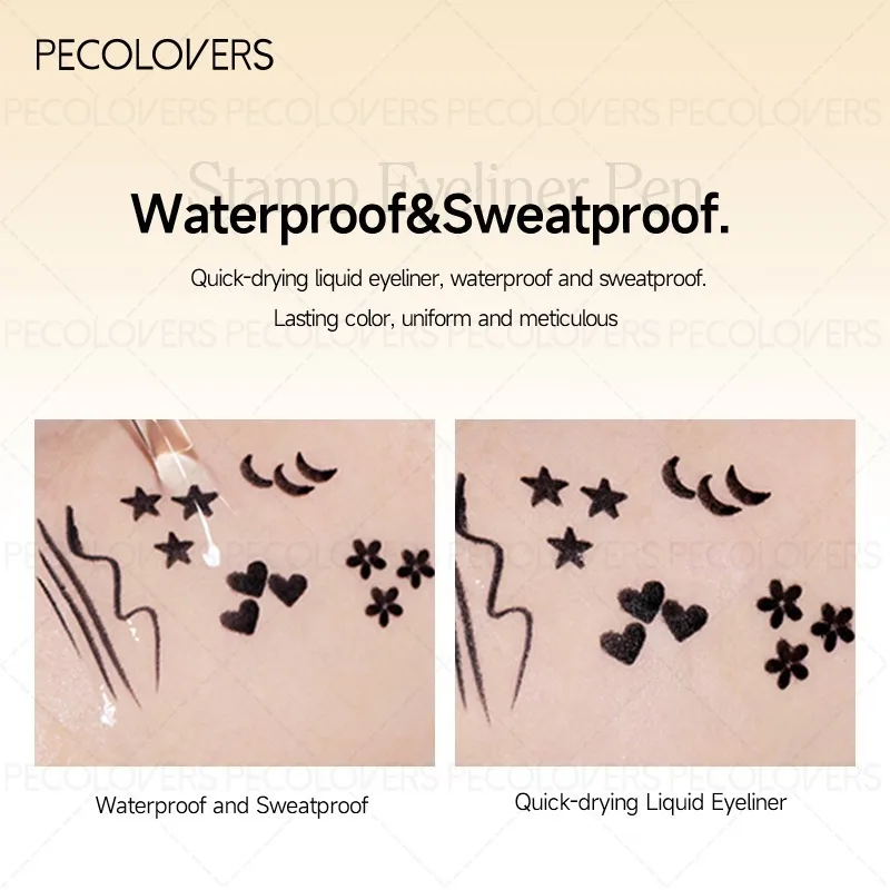 1PC スタンプアイライナー、さまざまなスタンプ形状、両端アイライナー、速乾性、リキッドアイライナー、アイメイクアップ