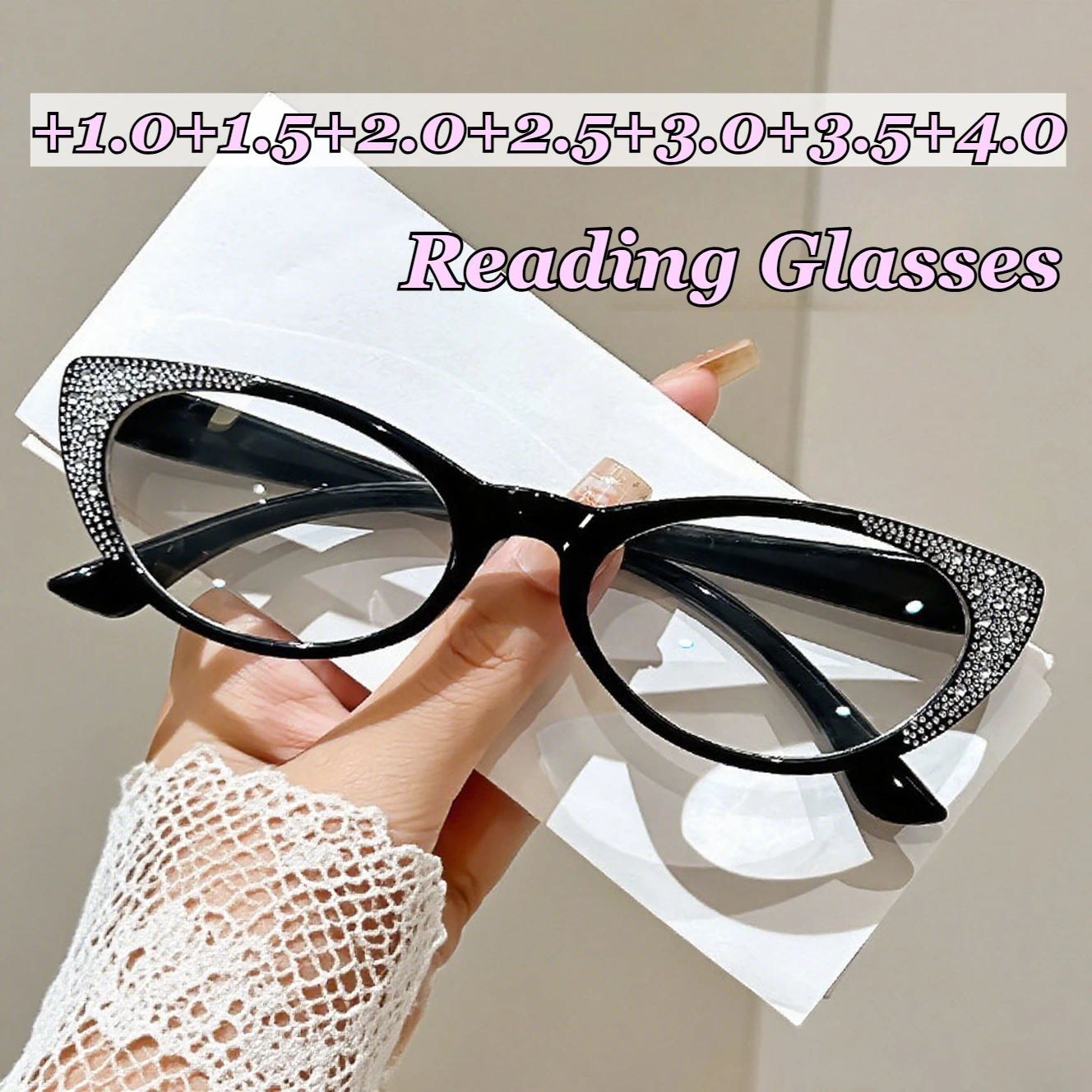 

Fashionable Diamond-encrusted Frames Reading Glasses High-definition Transparent Lenses Blue Light Blocking Presbyopia Glasses
